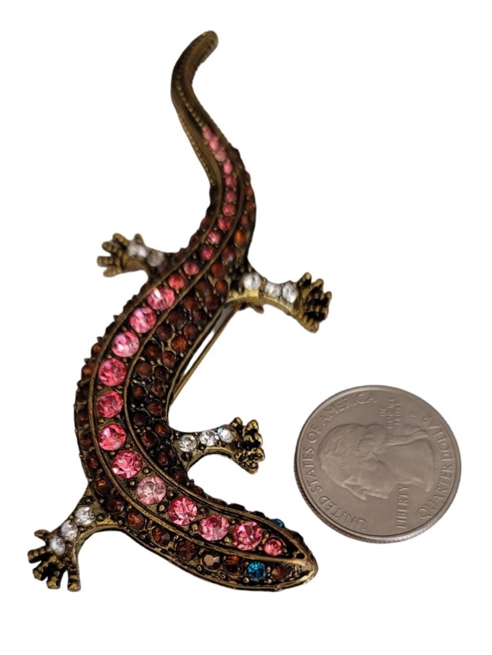 Gold Tone Rhinestone Gecko, Lizard Brooch, Pin - Picture 3 of 5